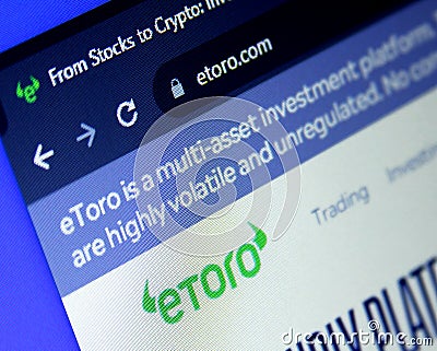 EToro brokerage website Editorial Stock Photo