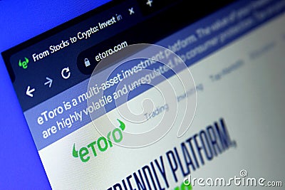 EToro brokerage website Editorial Stock Photo