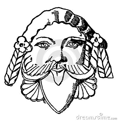 Etruscan Grotesque Mask, vintage engraving Vector Illustration