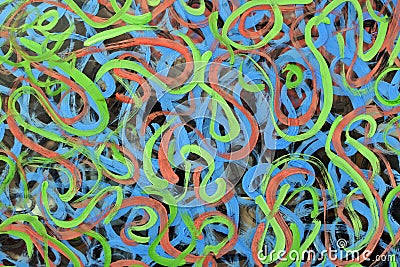 Colored ribbons on a multi-layer background. Etude in the style of abstract expressionism. Abstract background with an intricate w Stock Photo