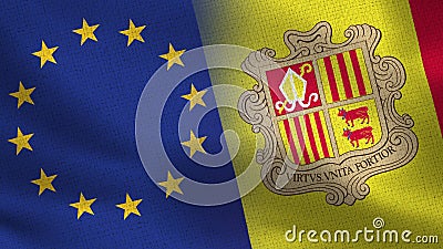EU and Andorra Realistic Half Flags Together Stock Photo