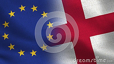 EU and England Realistic Half Flags Together Stock Photo