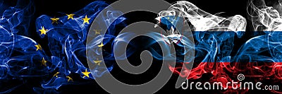 Eu, European union vs Slovenia, Slovenian smoke flags placed side by side. Thick colored silky smokes abstract flags Stock Photo