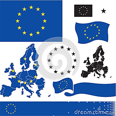 EU flag. European Union countries map. Standard colors. Vector Illustration