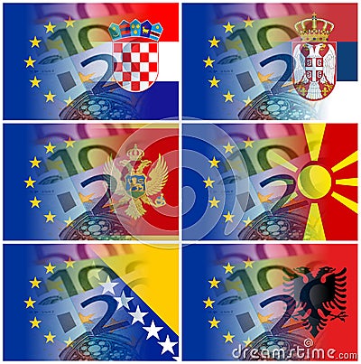 Eu and serbia croatia macedonia montenegro albania flag with eur Stock Photo