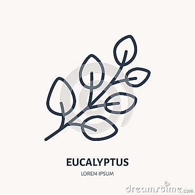 Eucalyptus flat line icon. Medicinal plant gum-tree vector illustration. Thin sign for herbal medicine, essential oil Vector Illustration