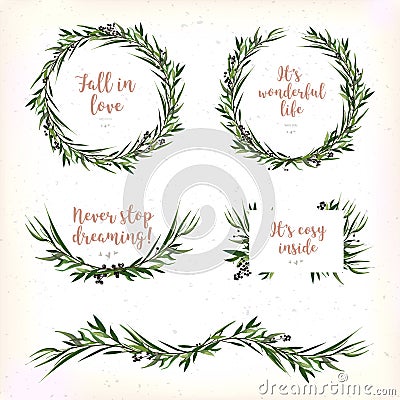 Eucalyptus Leaves circle round Green leaf Wreath berry branch be Vector Illustration