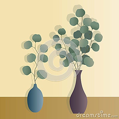 Eucalyptus plants in vases vector illustrations Vector Illustration