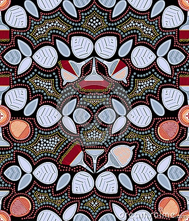 Eucalyptus seamless pattern. Point Art. Australian Aboriginal art. Limited color palette Stock Photo