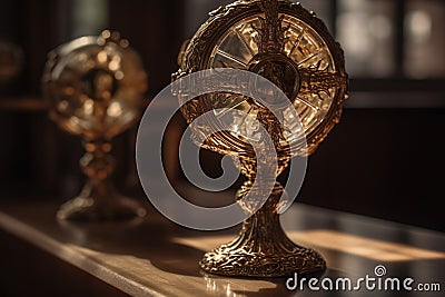 Eucharist Feast of Corpus Christi. Jesus Christ in the monstrance present in the Sacrament of the Eucharist. holy grail Stock Photo