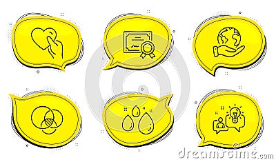 Euler diagram, Idea and Water drop icons set. Hold heart sign. Relationships chart, Solution, Aqua. Friendship. Vector Vector Illustration