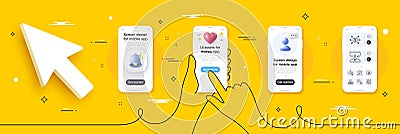 Euler diagram, Interview job and Typewriter line icons pack. For web app. Phone screen mockup. Vector Vector Illustration