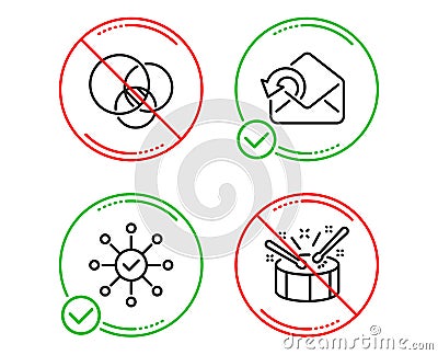 Euler diagram, Send mail and Survey check icons set. Drums sign. Vector Vector Illustration