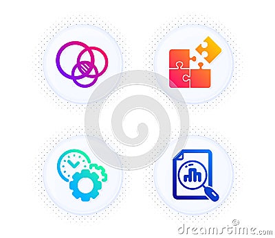 Euler diagram, Time management and Puzzle icons set. Analytics graph sign. Vector Vector Illustration