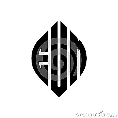 EUM circle letter logo design with circle and ellipse shape. EUM ellipse letters with typographic style. The three initials form a Vector Illustration