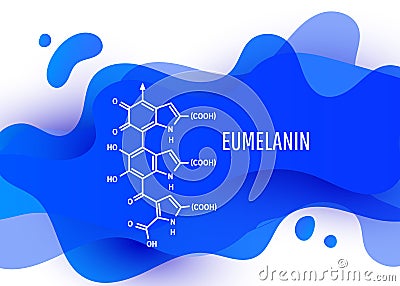 Skeletal formula of Eumelanin with blue liquid fluid gradient shape with copy space on white background. Chemical Vector Illustration