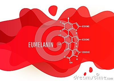 Eumelanin chemical molecule structure with red liquid fluid gradient shape with copy space on white background Vector Illustration