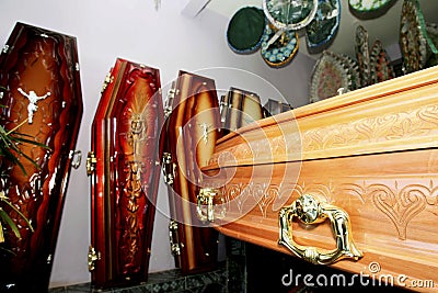 Funeral parlor coffin Editorial Stock Photo