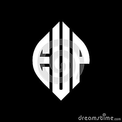EUP circle letter logo design with circle and ellipse shape. EUP ellipse letters with typographic style. The three initials form a Vector Illustration