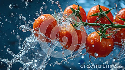 The Euphoric Symphony of Scarlet, A Tumultuous Tango of Tomatoes Engulfed in Liquid Bliss Stock Photo
