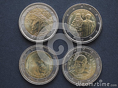 EUR coins with Italian writers Stock Photo