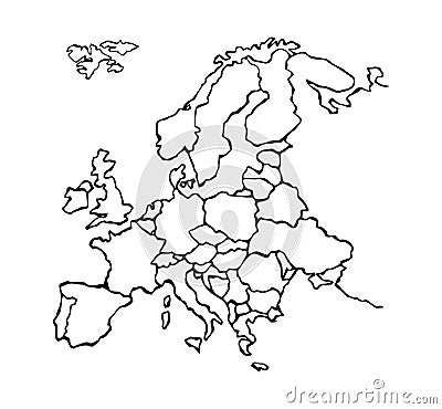 Eurasia. Continent with the contours of the countries. Vector drawing Vector Illustration