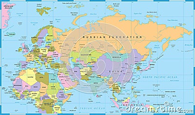 Eurasia Europa Russia China India Indonesia Thailand Africa Map - Vector Illustration Stock Photo