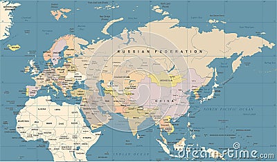 Eurasia Europa Russia China India Indonesia Thailand Map - Vector Illustration Stock Photo