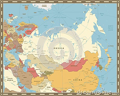 Eurasia Map Vintage Color Vector Illustration