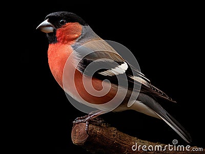 Eurasian bullfinch isolated in black Cartoon Illustration