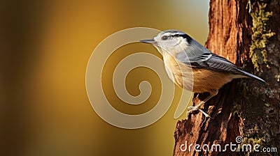 Eurasian nuthatch on a tree trunk in the forest Generative AI Cartoon Illustration