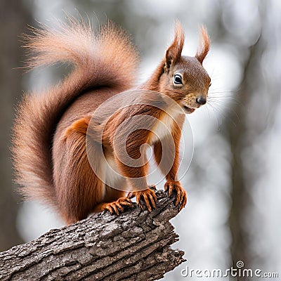 Eurasian red squirrel Sciurus vulgaris holding a nut. Stock Photo