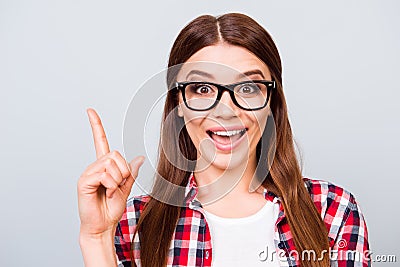 Eureka! Have an idea! Success concept. Young cute female student Stock Photo