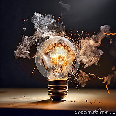 Eureka Moment with a light bulb exploding and create, generative AI Stock Photo