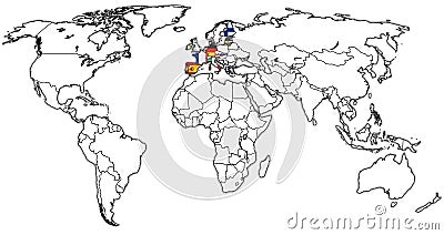 euro area territory on world map Cartoon Illustration