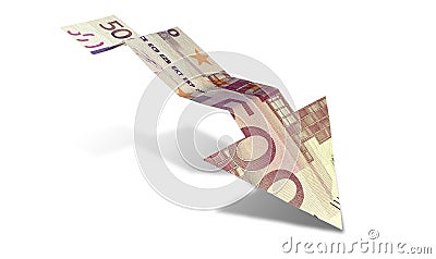 Euro Bank Note Downward Trend Arrow Stock Photo