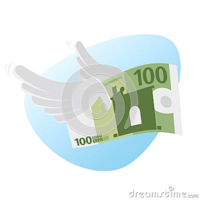 Euro bank note with wings Vector Illustration