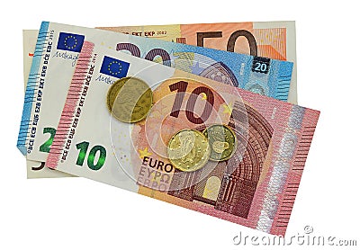 Euro Bank Notes And Coins. Isolated With PNG File Attached Stock Photo