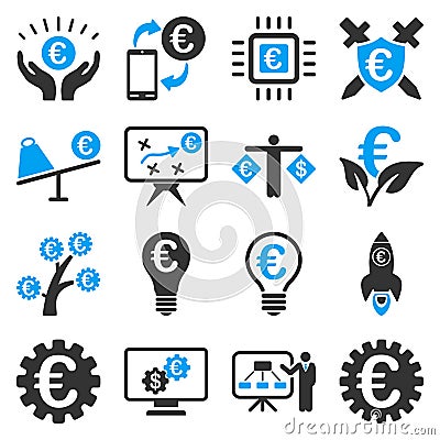 Euro banking business and service tools icons Vector Illustration