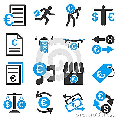 Euro banking business and service tools icons Vector Illustration