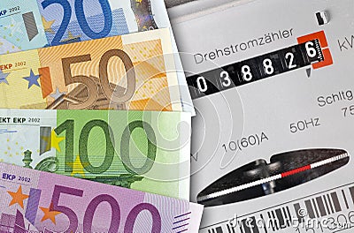 Euro banknotes and ancillary costs for energy Stock Photo