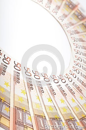 Euro banknotes arranged in a semi-circle Stock Photo