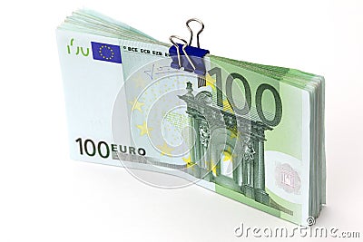 Euro banknotes with binder clip Stock Photo