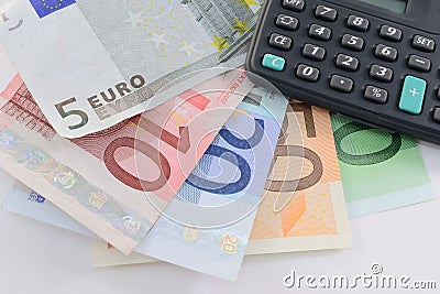 Euro banknotes and calculator Stock Photo