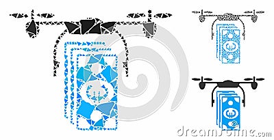 Euro banknotes drone Mosaic Icon of Rugged Parts Vector Illustration