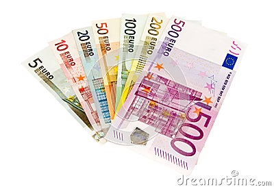 Euro banknotes from five up to five hundred Stock Photo