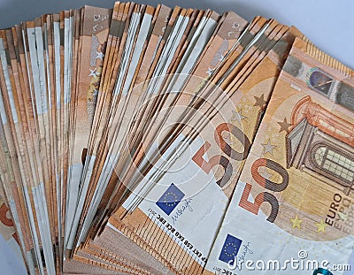 50-euro banknotes together as a means of payment in the European Union Stock Photo