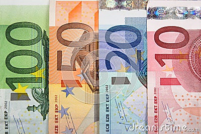 Euro banknotes with various denomination Stock Photo