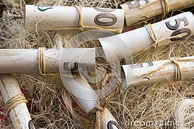 50 Euro bills in a box Stock Photo