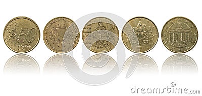 50 Euro cent coin isolated on white background with reflection Stock Photo